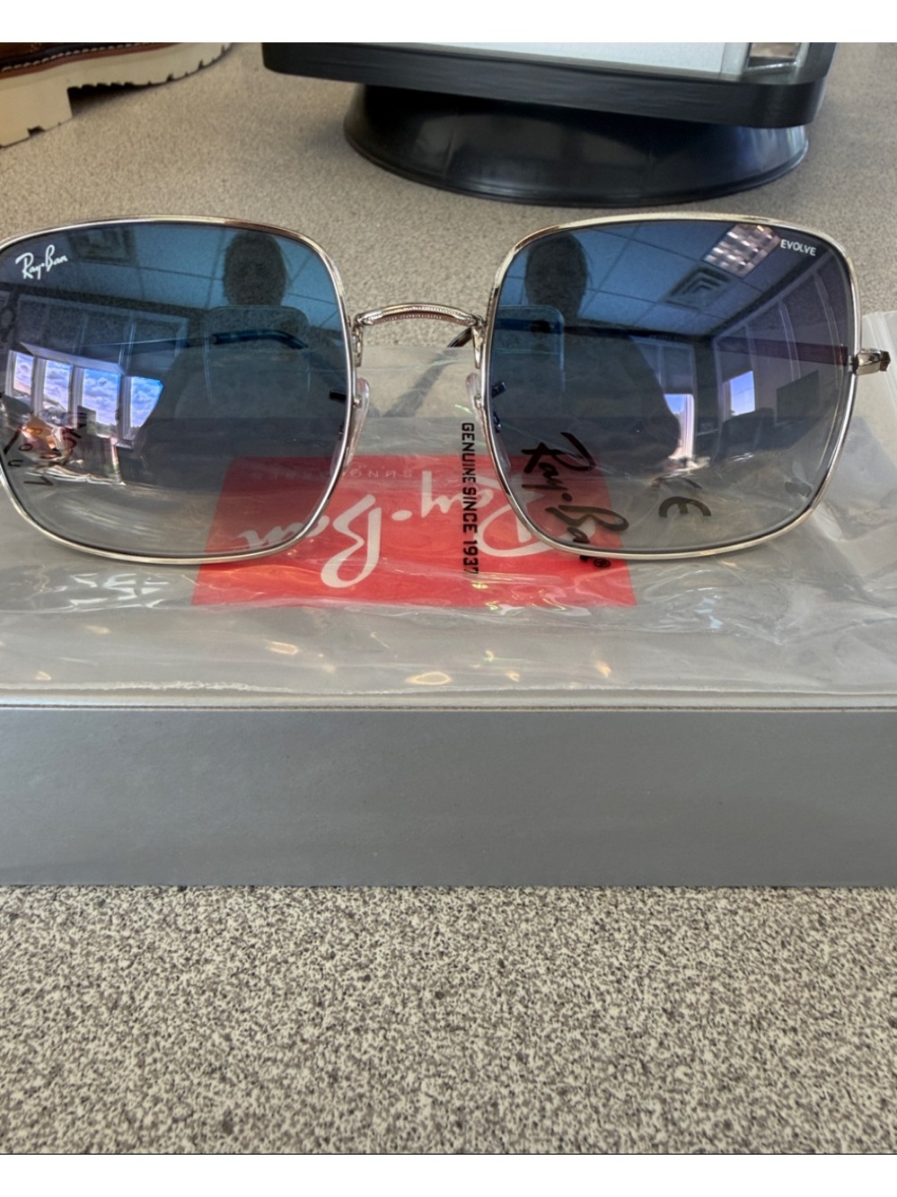 Ray-Ban Silver Frame Blue Gradient Lens Women's Oversized Square Sunglasses